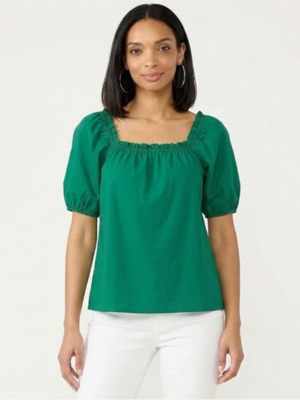 Nine West Square Neck Puff Sleeve Relaxed Blouse Bundle Of Two Green & Black